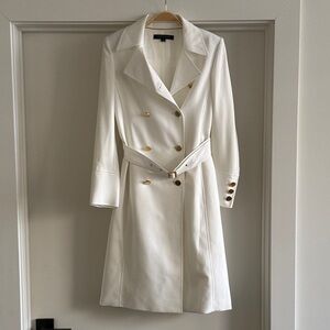 Anne Klein Ivory Double-Breasted Trench Coat with Gold Buttons